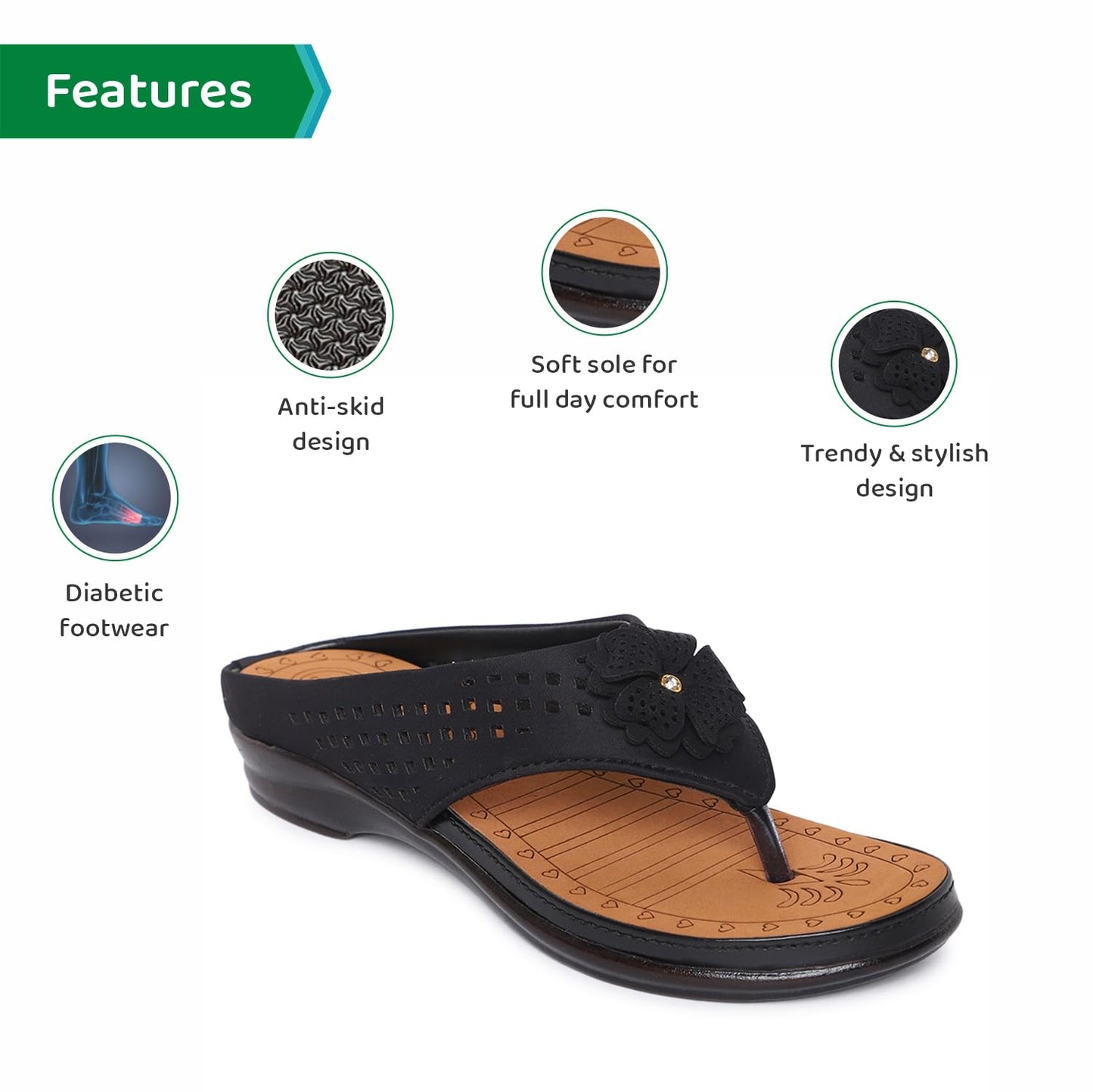 Ortho Joy WomenS Extra-Soft Comfortable Fancy Slippers - Black