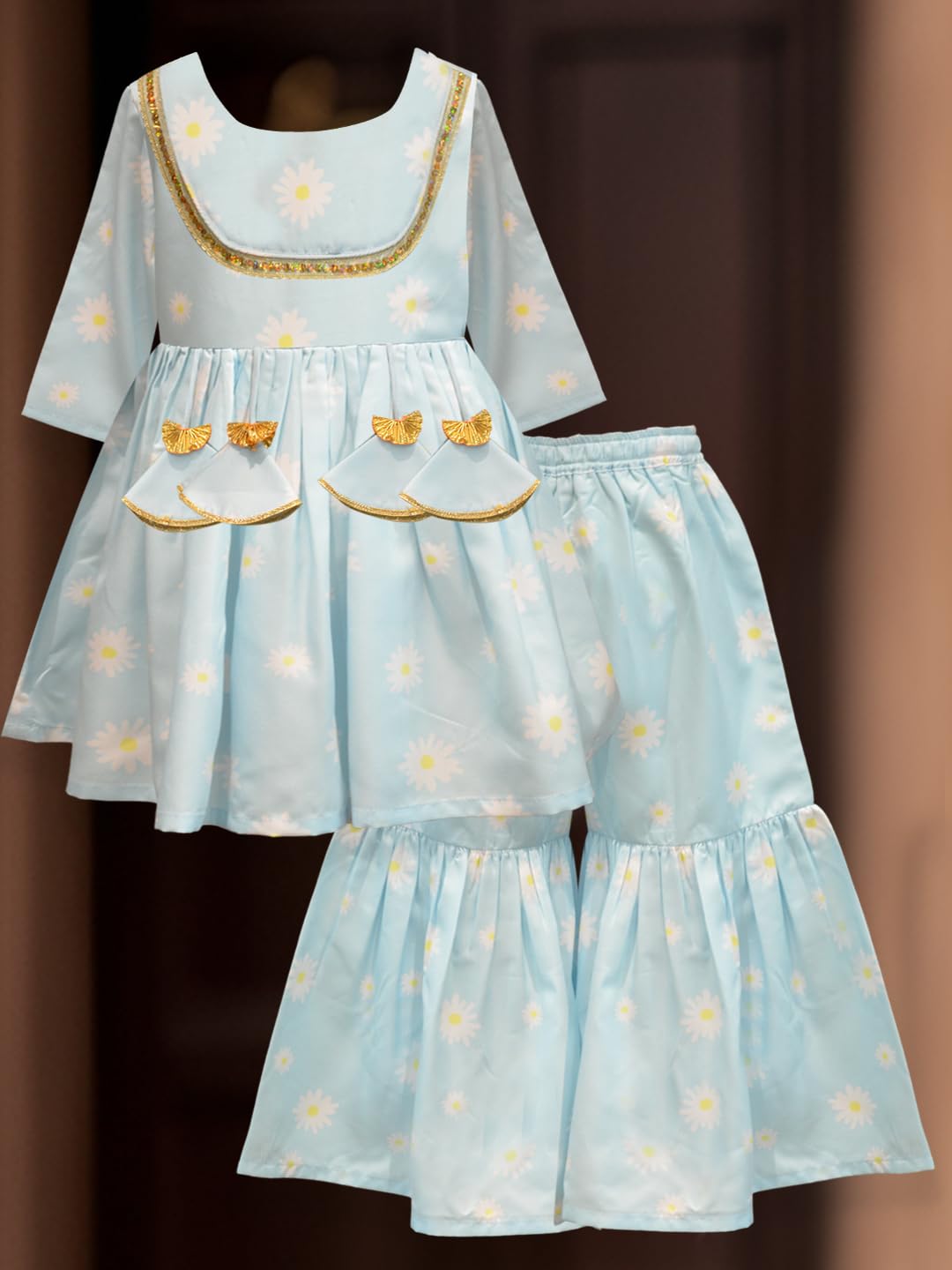 A.T.U.N. (All Things Uber Nice) A.T.U.N. Girls Ethnic Wear Sharara | Blue Printed Kurta With Sharara Set For Girls