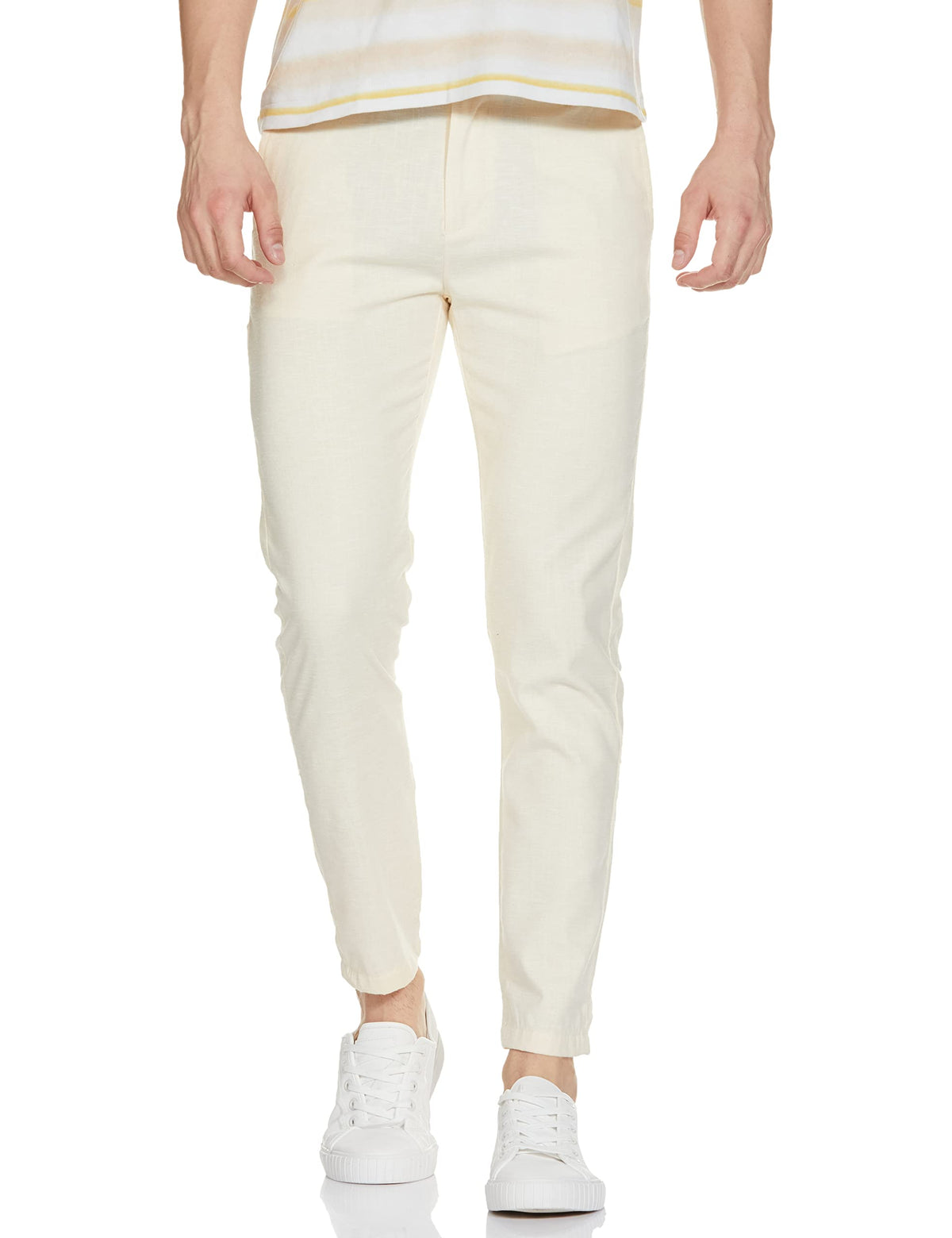 The Indian Garage Co Men Slim Fit Solid Mid-Rise Jogger Trousers Cream