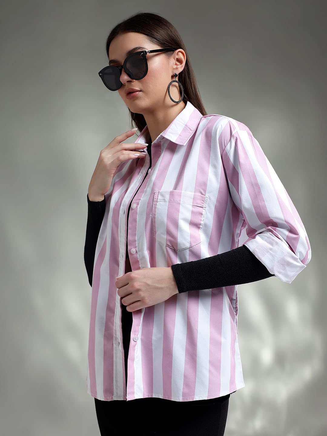 Kotty WomenS Striped Looking Spread Collar Shirts(Multicolor,S)