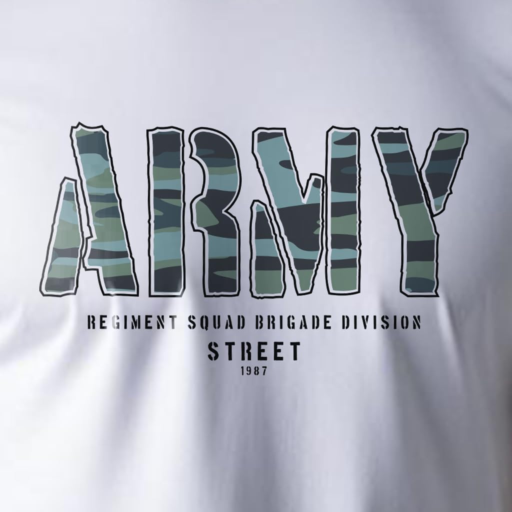 Peppyzone Mens Regular Fit T-Shirt (PZ-Army433_White