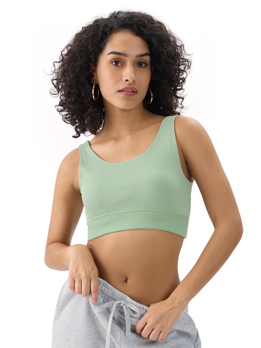 The Souled Store Jade Green Women and Girls Round Neck Sleeveless Cotton Padded Bralette Top