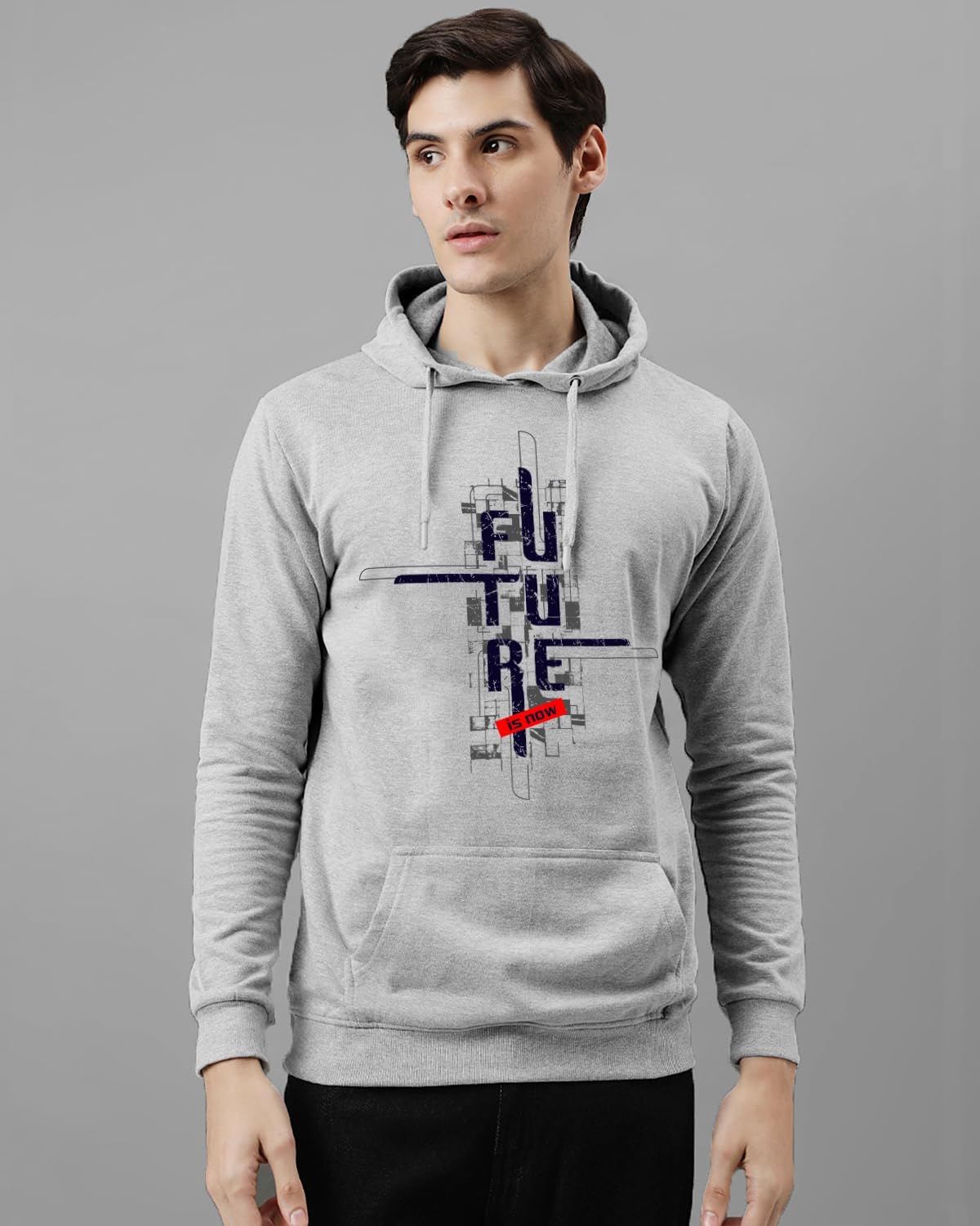 ADRO Men's Cotton Blend Neck Hooded Sweatshirt (H24-FTR-GR)