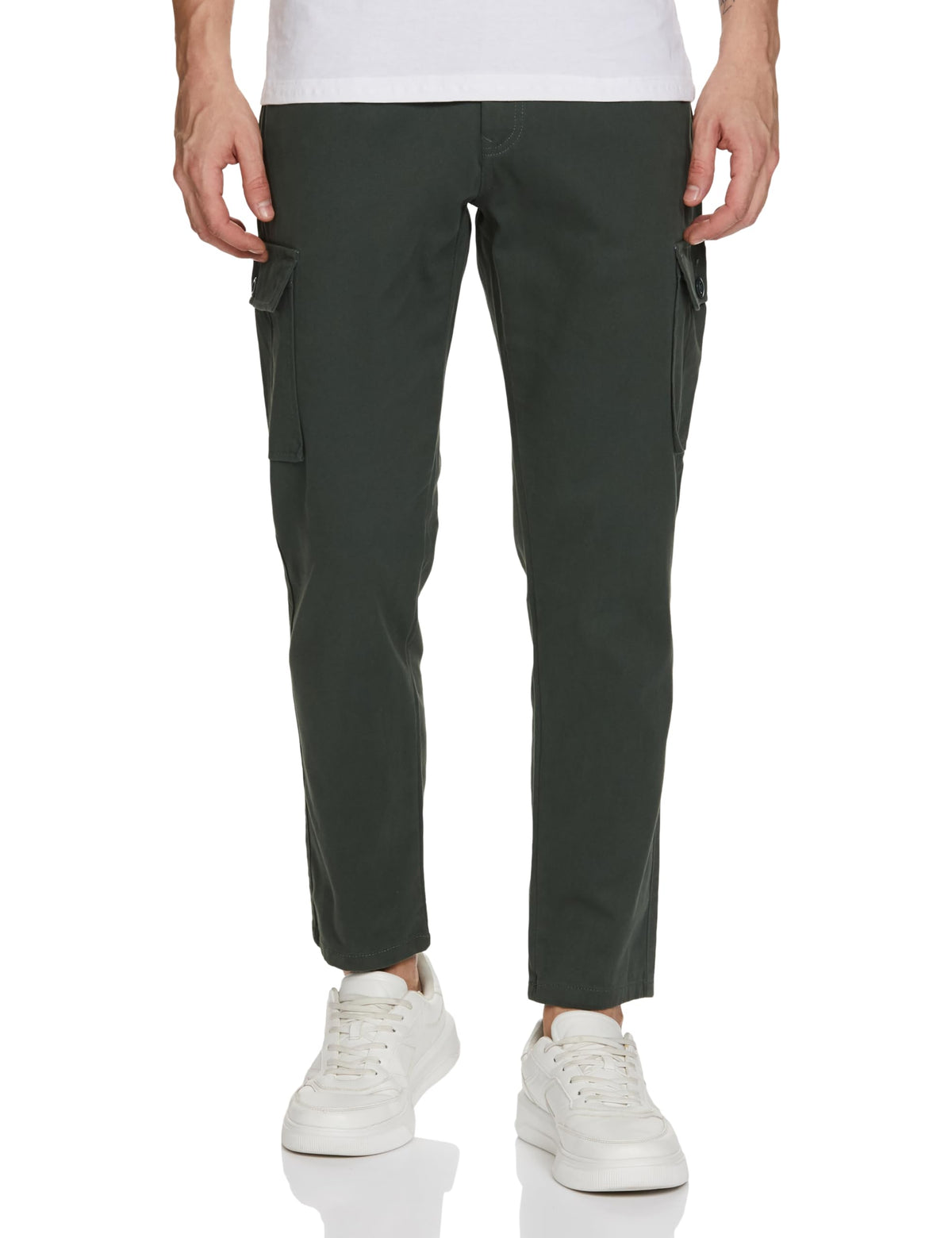 The Indian Garage Co Men Slim Fit Solid Mid-Rise Cargos Teal Green