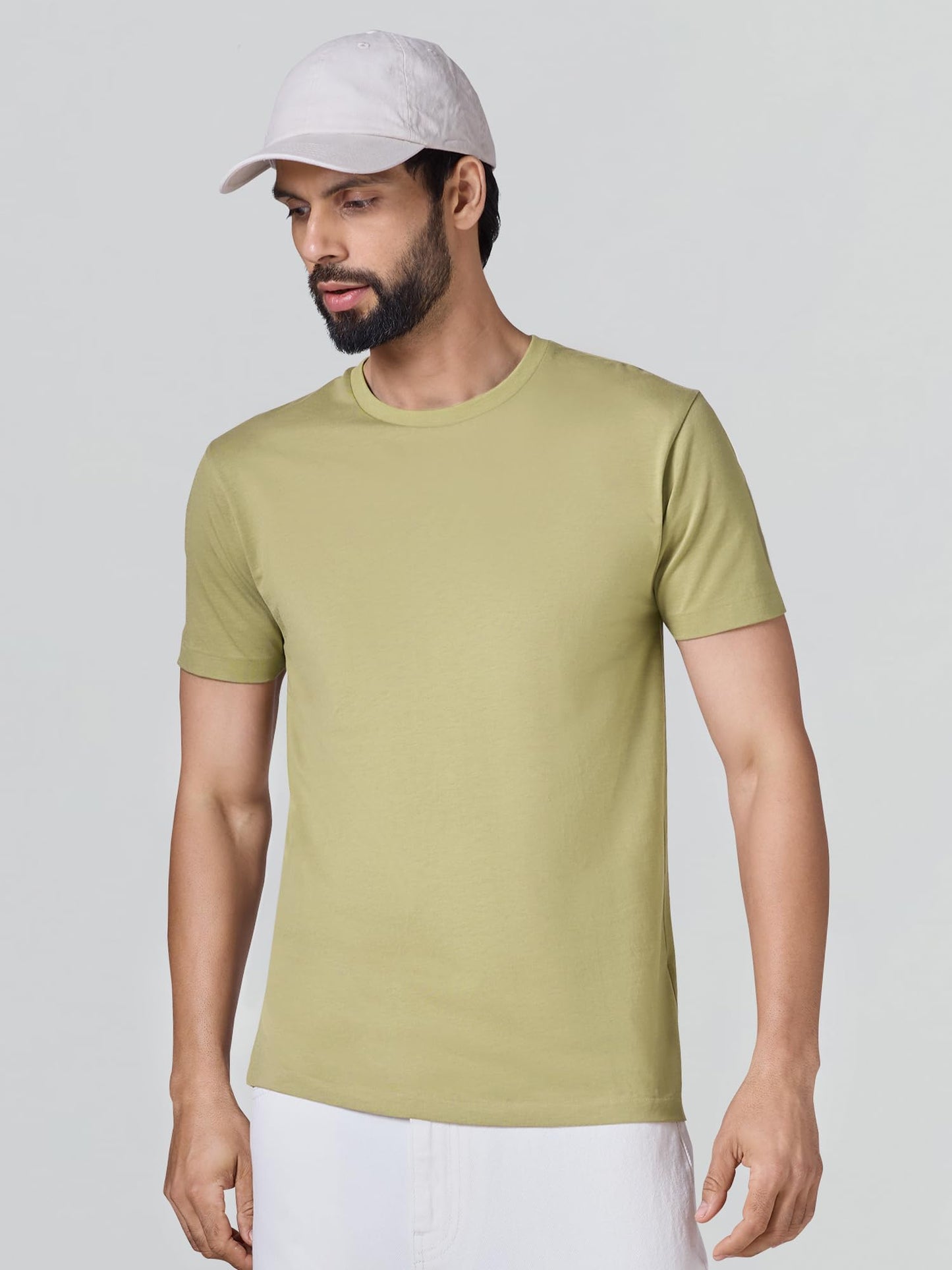 XYXX Iconique Mens Solid Supima Cotton T-Shirt | Round Neck Tshirts | Half Sleeves | Solid-Regular Fit | Moss Brown