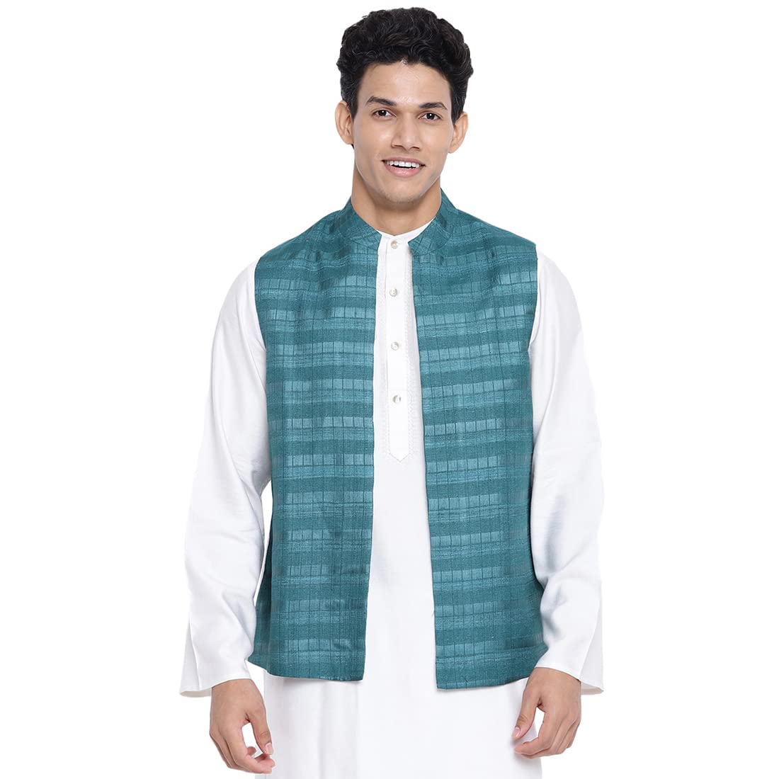 Fabindia Men Viscose Silk Slim Fit 2pc Set Green_XS