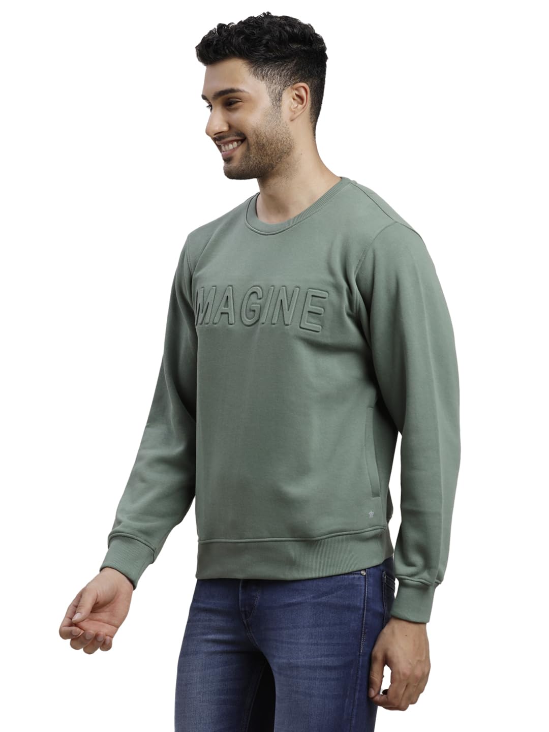 Turtle Men Knitted Slim Fit Full Sleeve Spanish Green Sweatshirt