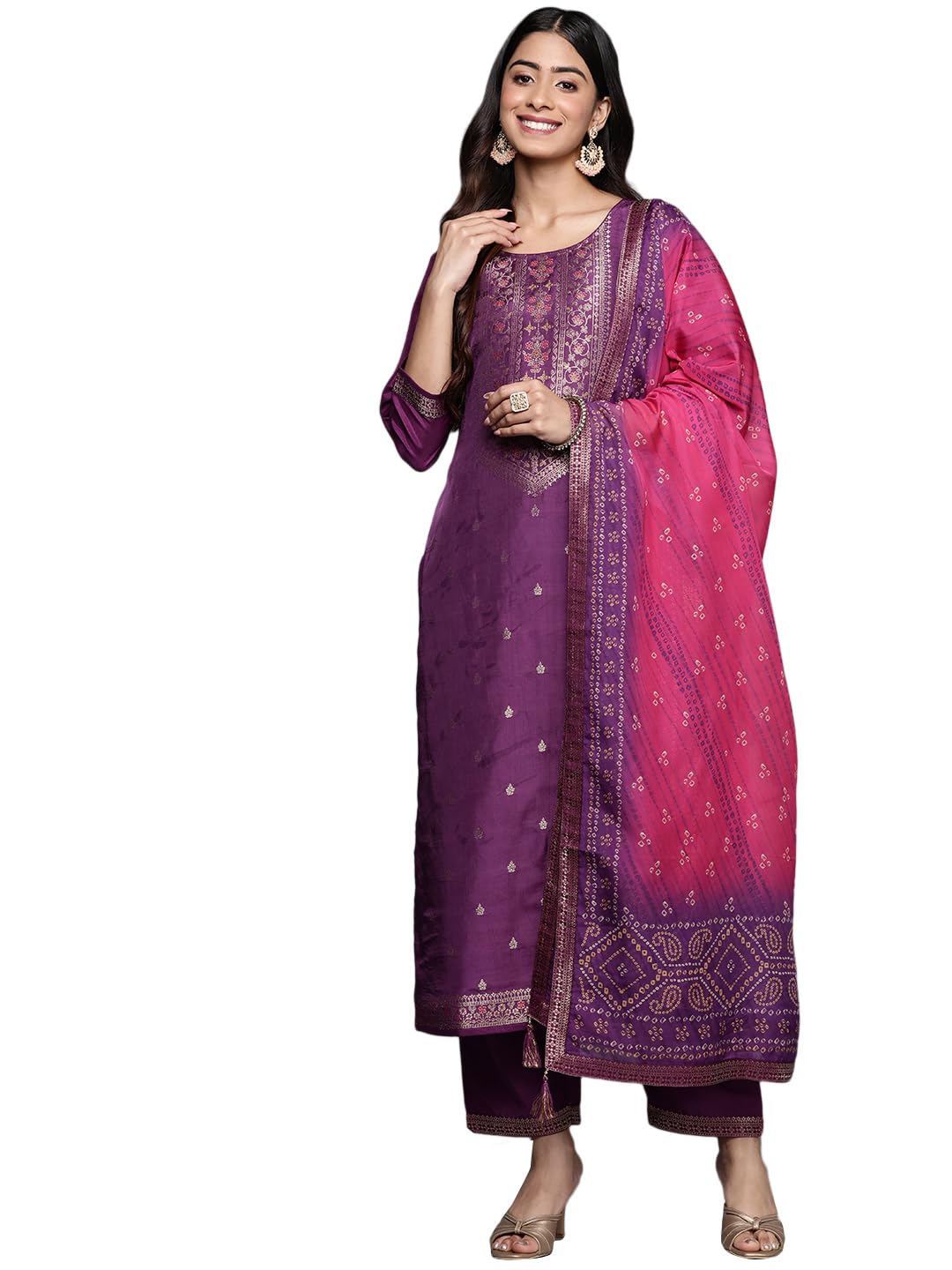 Libas Womens Silk Blend Kurta Sets (38062O_Purple