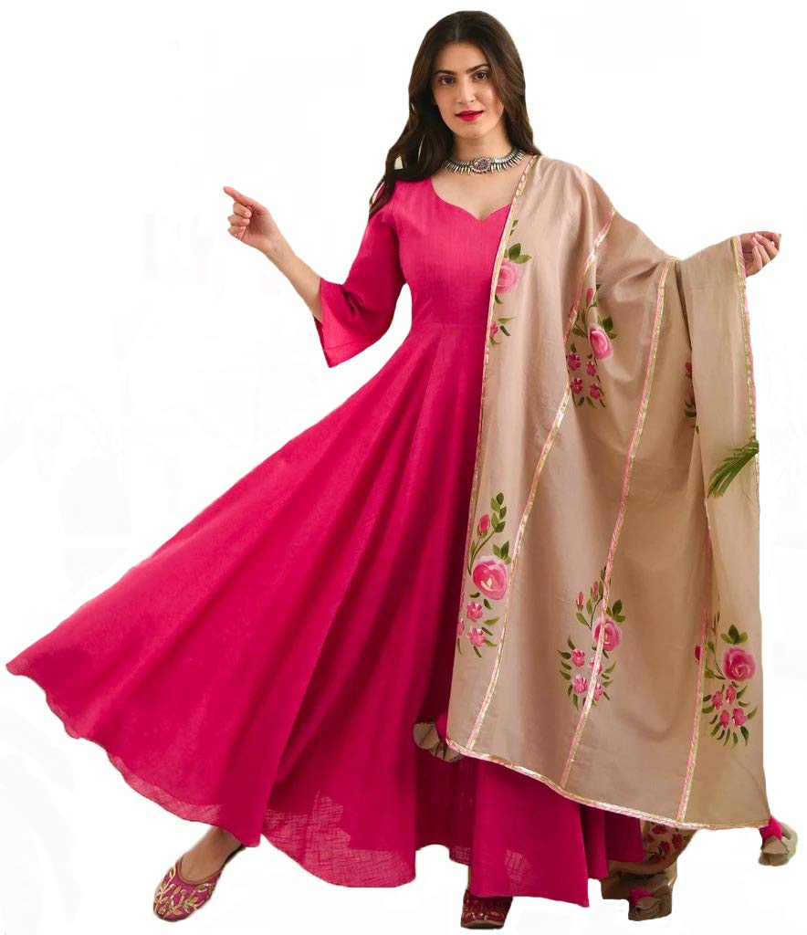 GoSriKi Women's Cotton Anarkali Kurta and Dupatta (Without Palazzo)