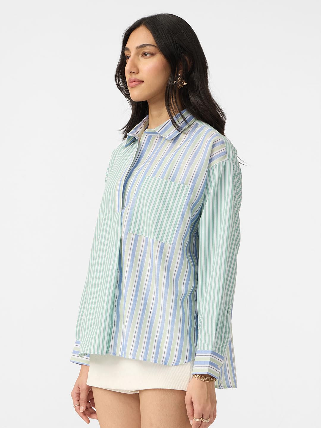 The Souled Store Stripe Shirt: Siesta Women and Girls Long Sleeves Collared Neck Button Front Cotton Blend Boyfriend Shirts