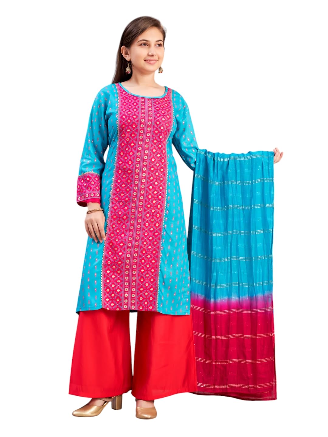 Aarika Girls Ethnic Wear Rama-Rani Colour Foil Print Rayon Kurti-8-15 Years (Kurti-Tr-K-859)