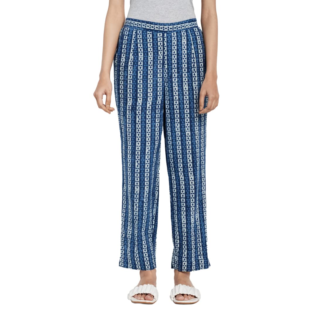 Fabindia Women Dabu Printed Casual Pant Cotton_M Indigo