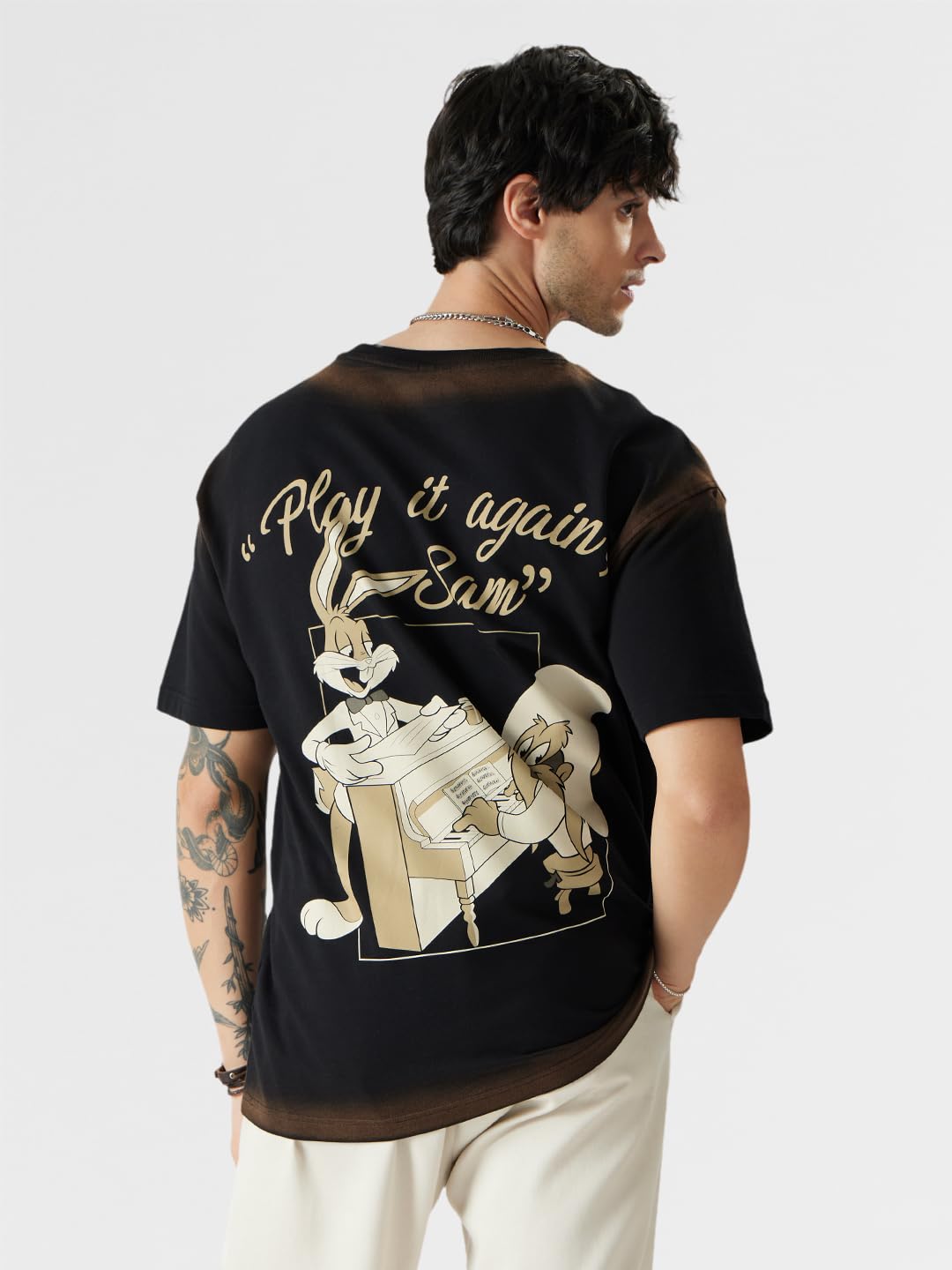 The Souled Store Official Looney Tunes: Play It Again Oversized T-Shirts Black