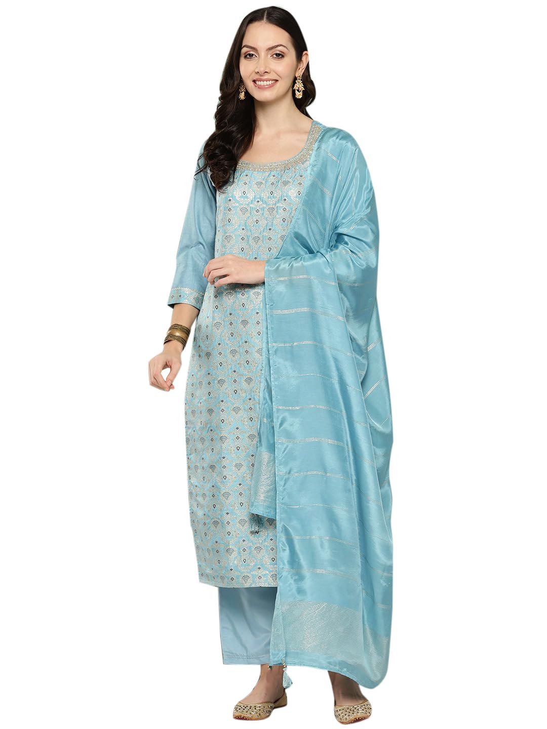 Libas WomenS Silk Blend Kurta Sets (48103_Blue