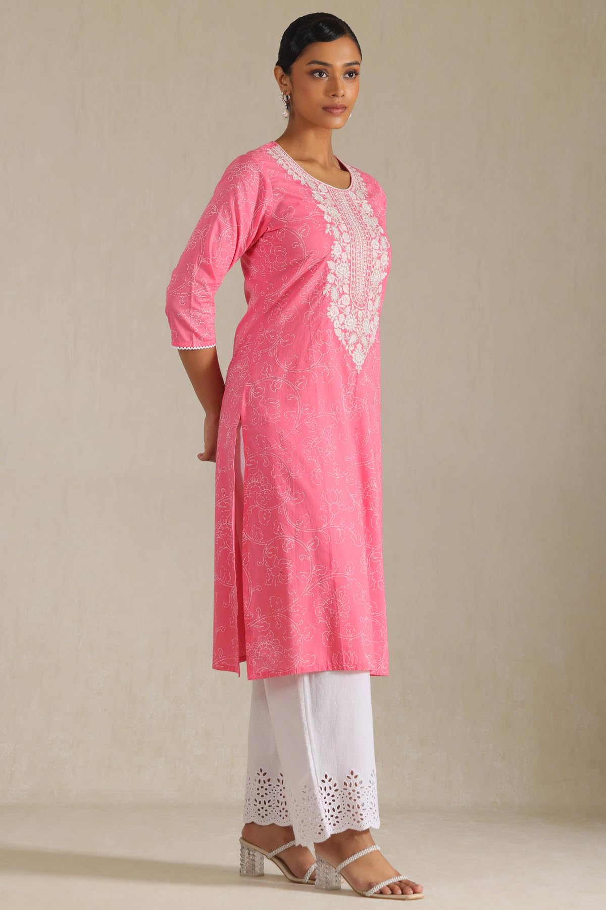 Soch WomenS Cotton Botanical Regular Kurta (Cws5Ku61167_Blush Pink