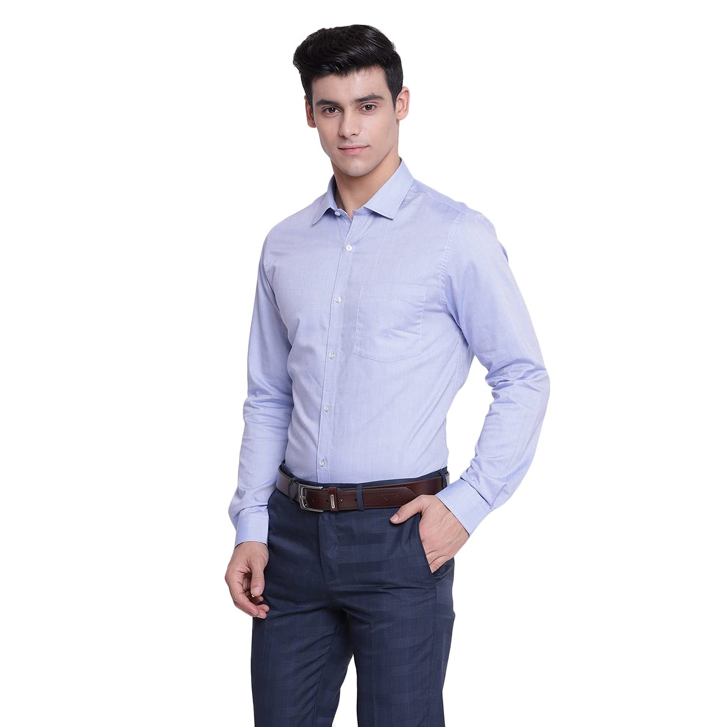 Turtle Men 100% Cotton Light Blue Solid Slim Fit Full Sleeve Formal Shirt