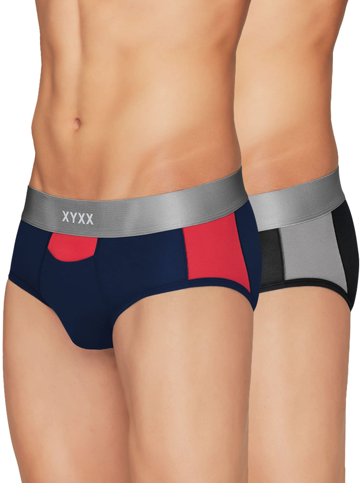 XYXX Mens Underwear Illuminati IntelliSoft Antimicrobial Micro Modal Brief Pack of 2 (Black Iris & Tango Red;Black & Steel Grey