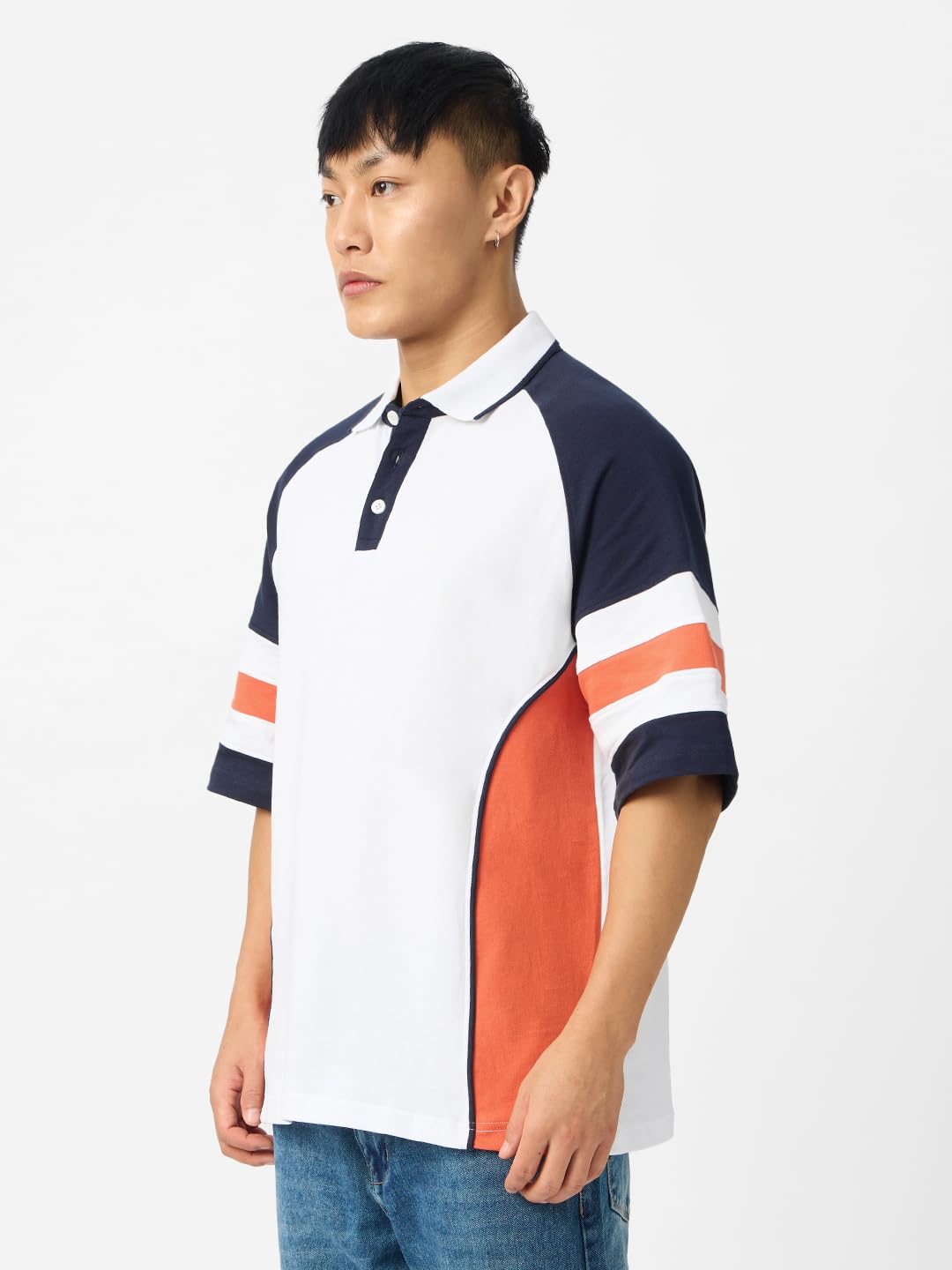 The Souled Store Originals: Flame Men and Boys Short Sleeve Collared Neck White and Yellow Graphic Printed Cotton Oversized Polo