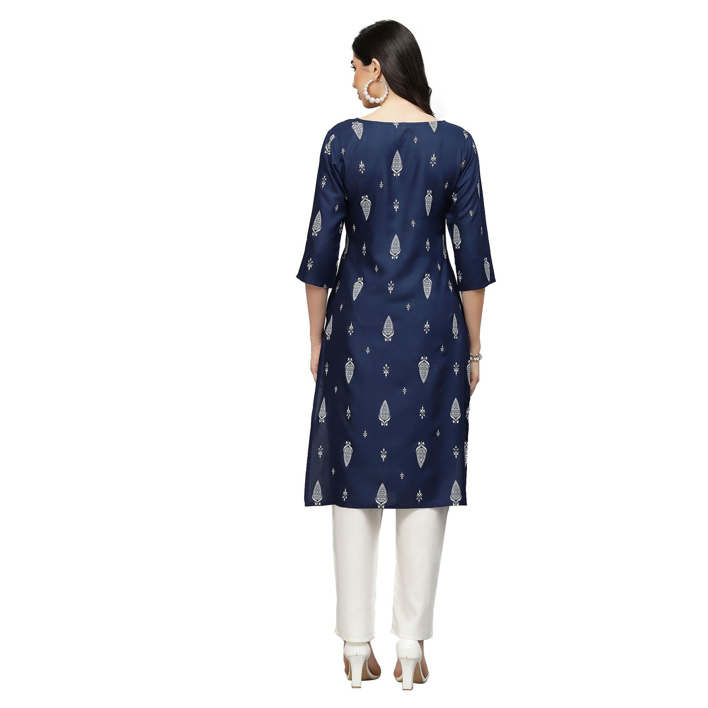Stylum Women's Printed Rayon Straight Kurta (Navy Blue)
