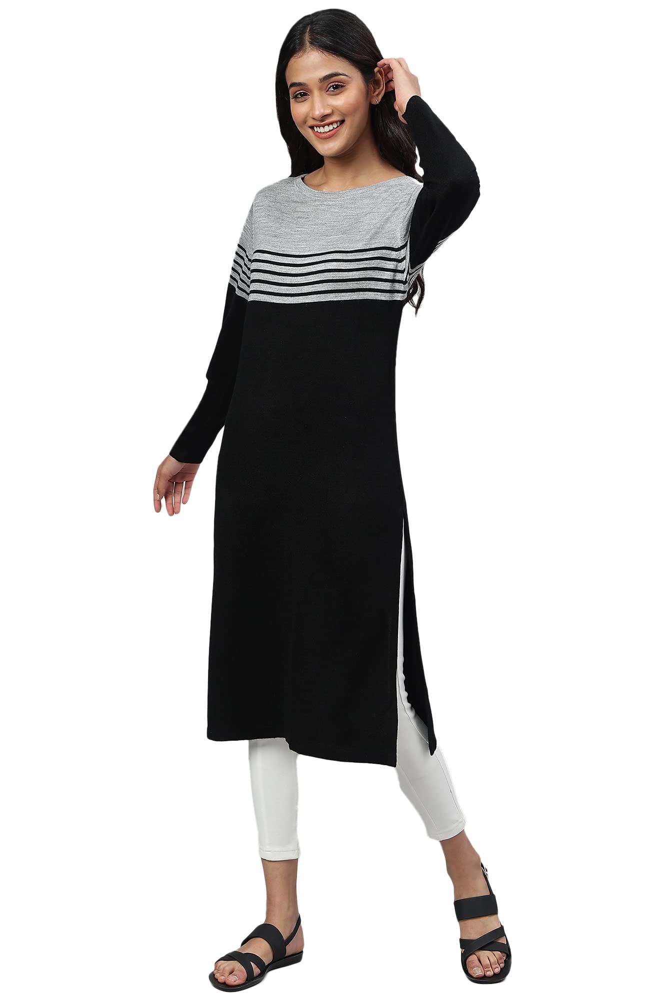 Black Colour Blocked Winter Plus Size Kurta