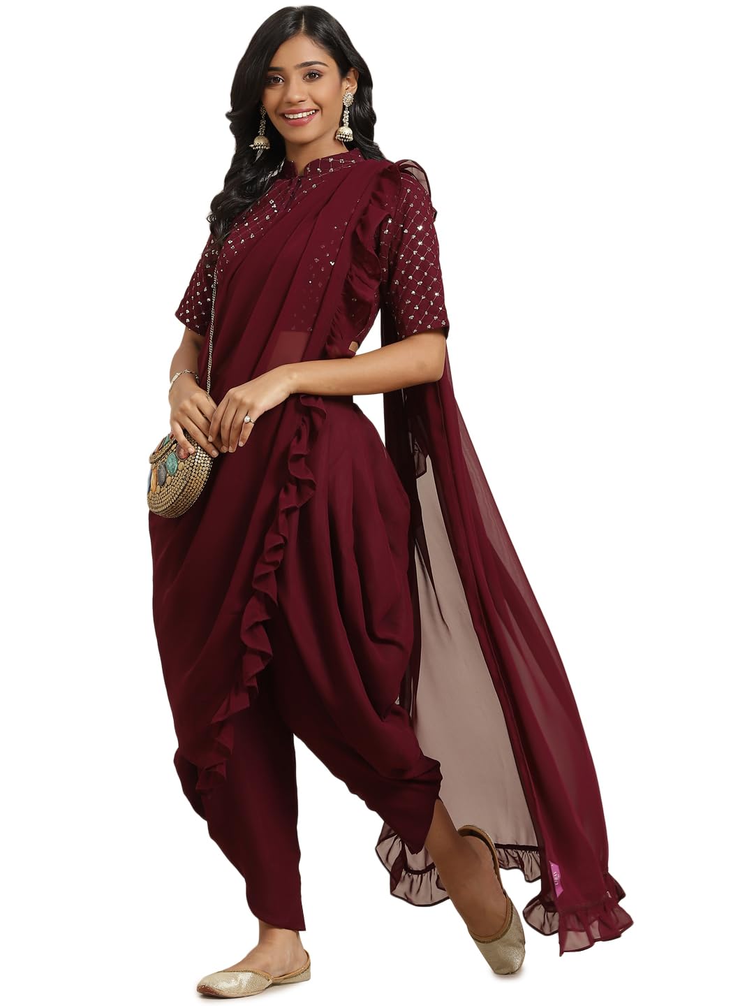 Libas WomenS Pure Georgette Saree (20237O_Purple)