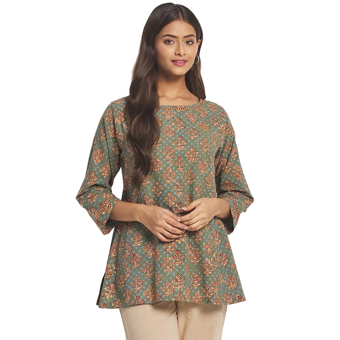 Fabindia WomenS Printed Slim Kurta (102773501_Green