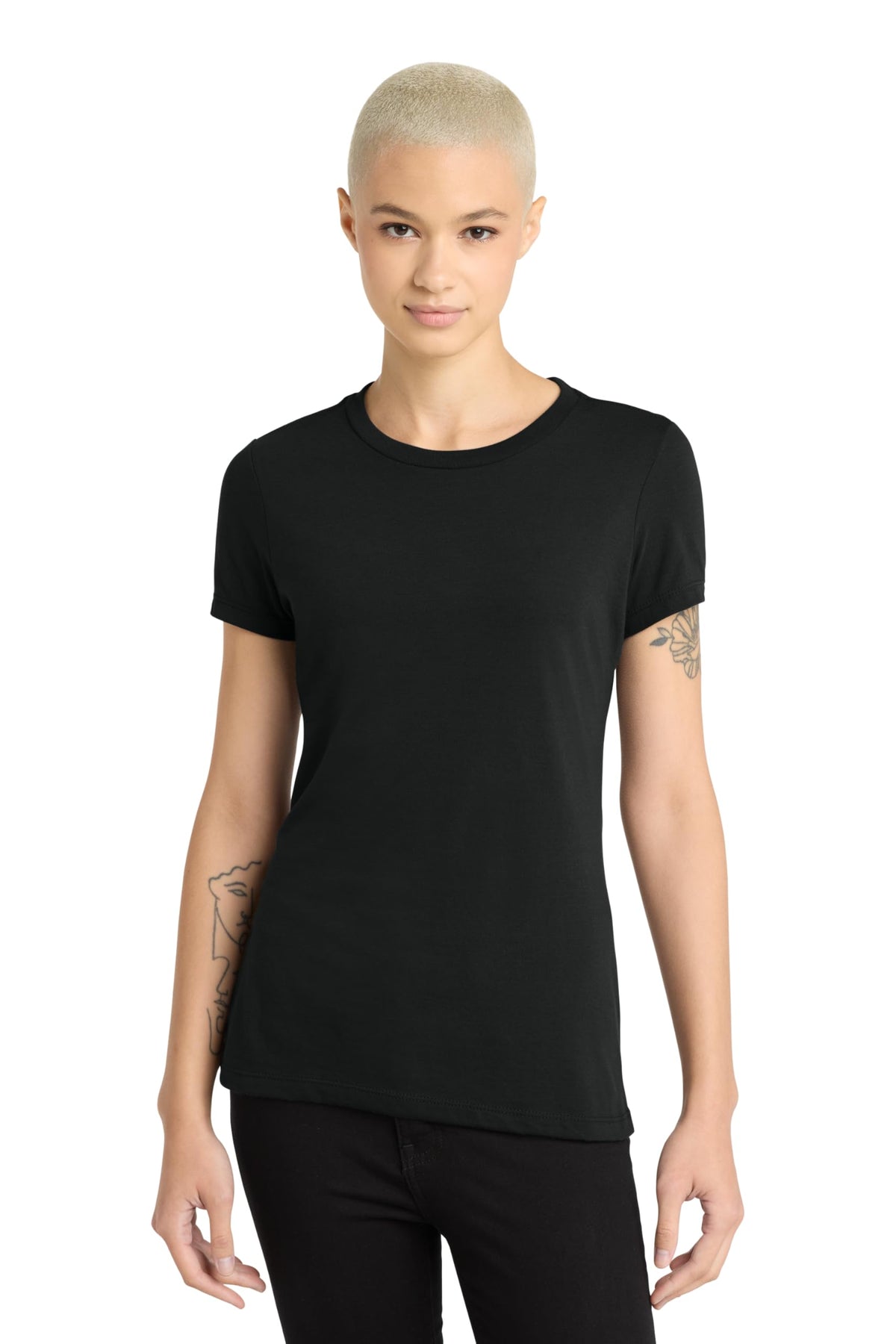 District Womens Perfect Blend CVC Tee - Stylish Casual Short Sleeve T-Shirt, Cotton & Polyester, Black, M
