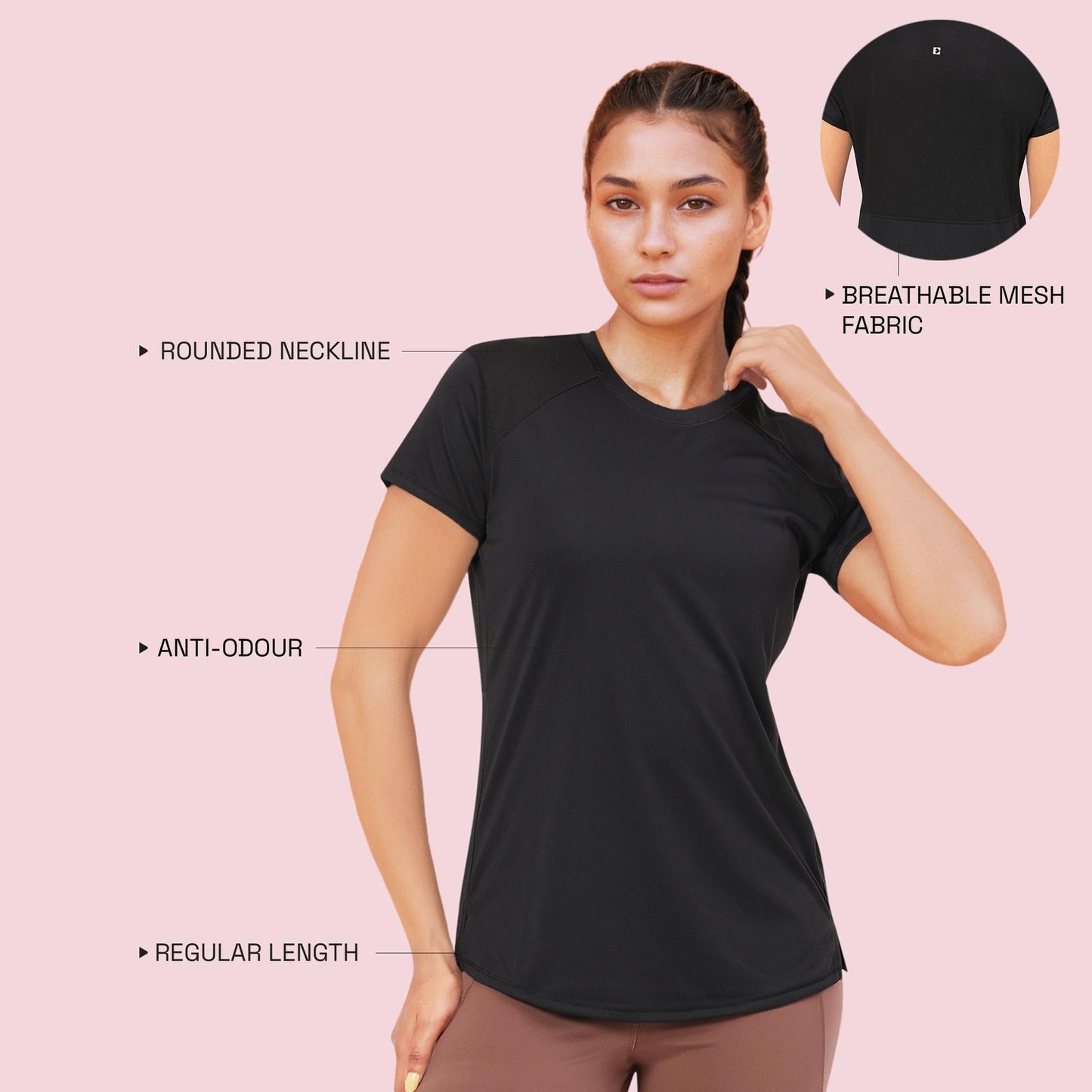 Enamor Womens Solid Relaxed Fit T-Shirt (A313_Jet Black