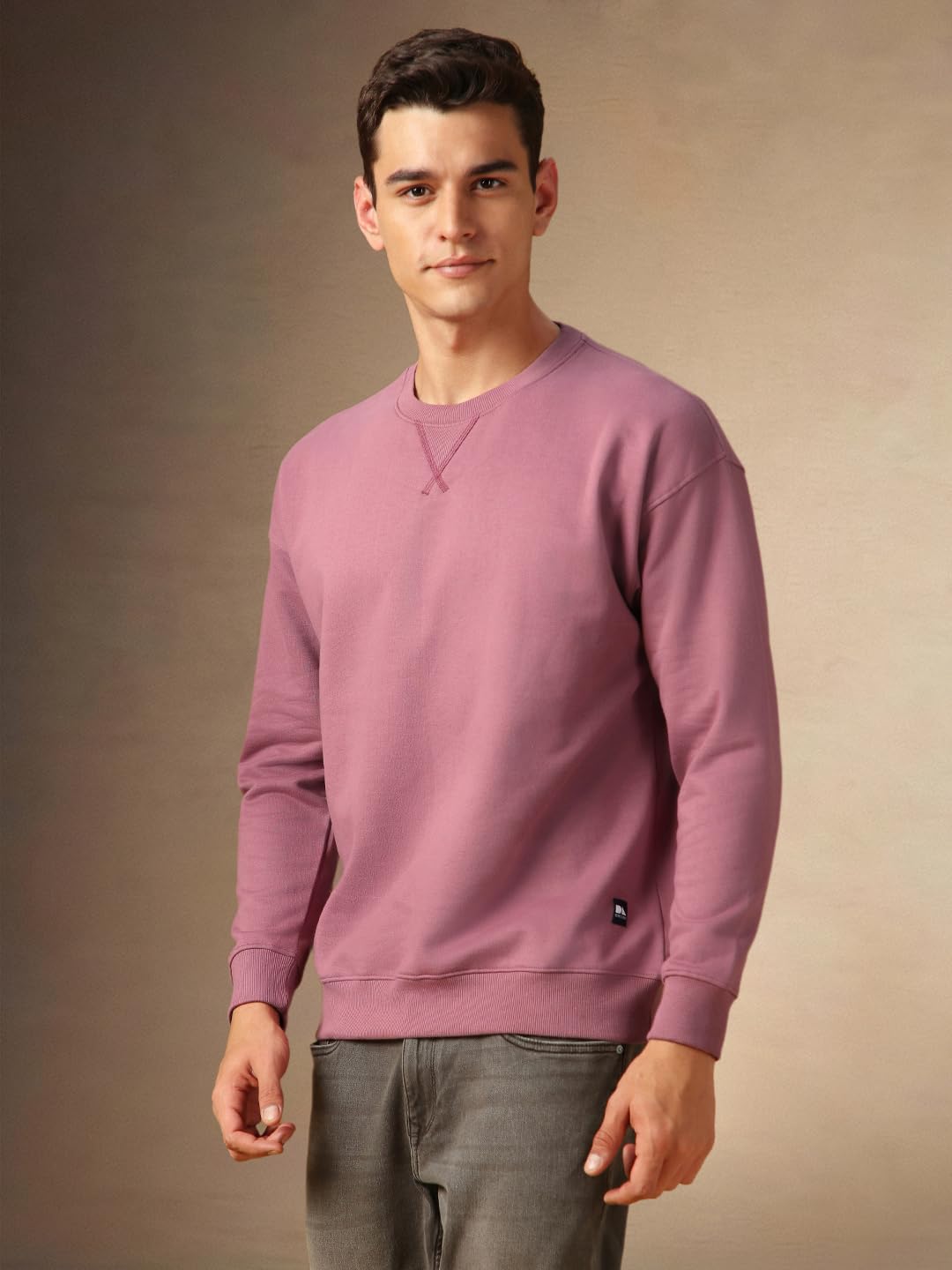 Dennis Lingo Men Solid Polycotton Regular Fit Full Sleeves Pullover Sweatshirts Pink