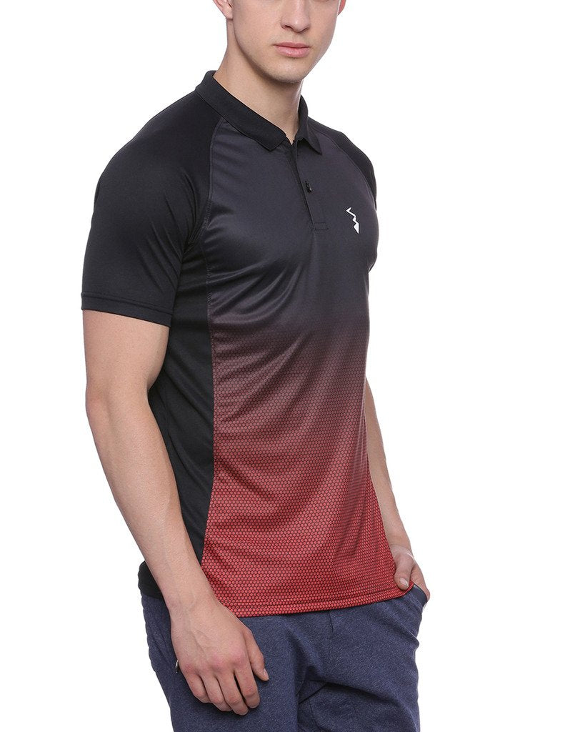 Campus Sutra Mens Black and Red Ombre Dri-Fit Activewear T-Shirt Regular Fit for Casual Wear | Structured T-Shirt Crafted with