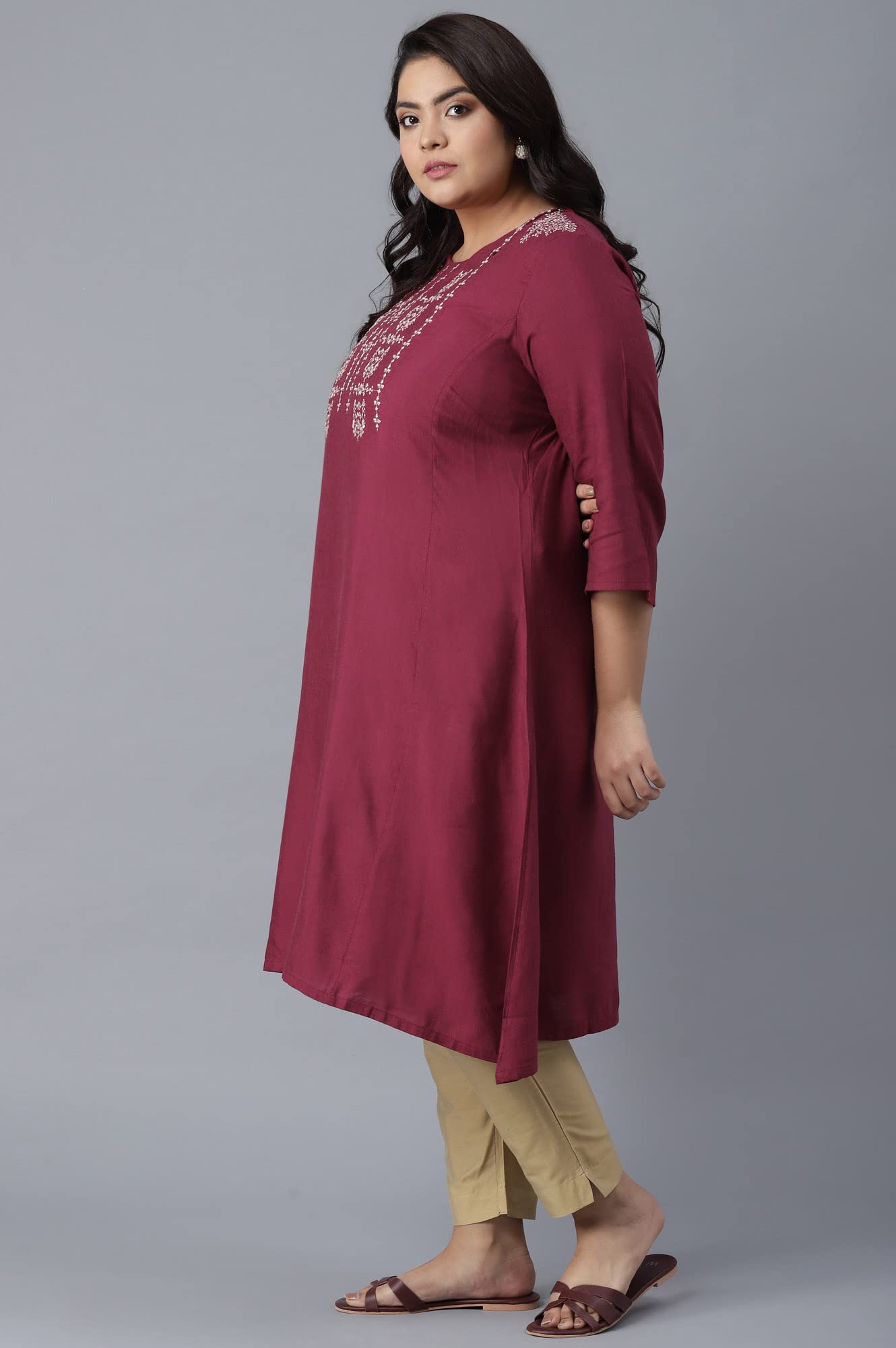 W for Woman Women's Rayon Regular Fit A-Line Kurta with Embroidery