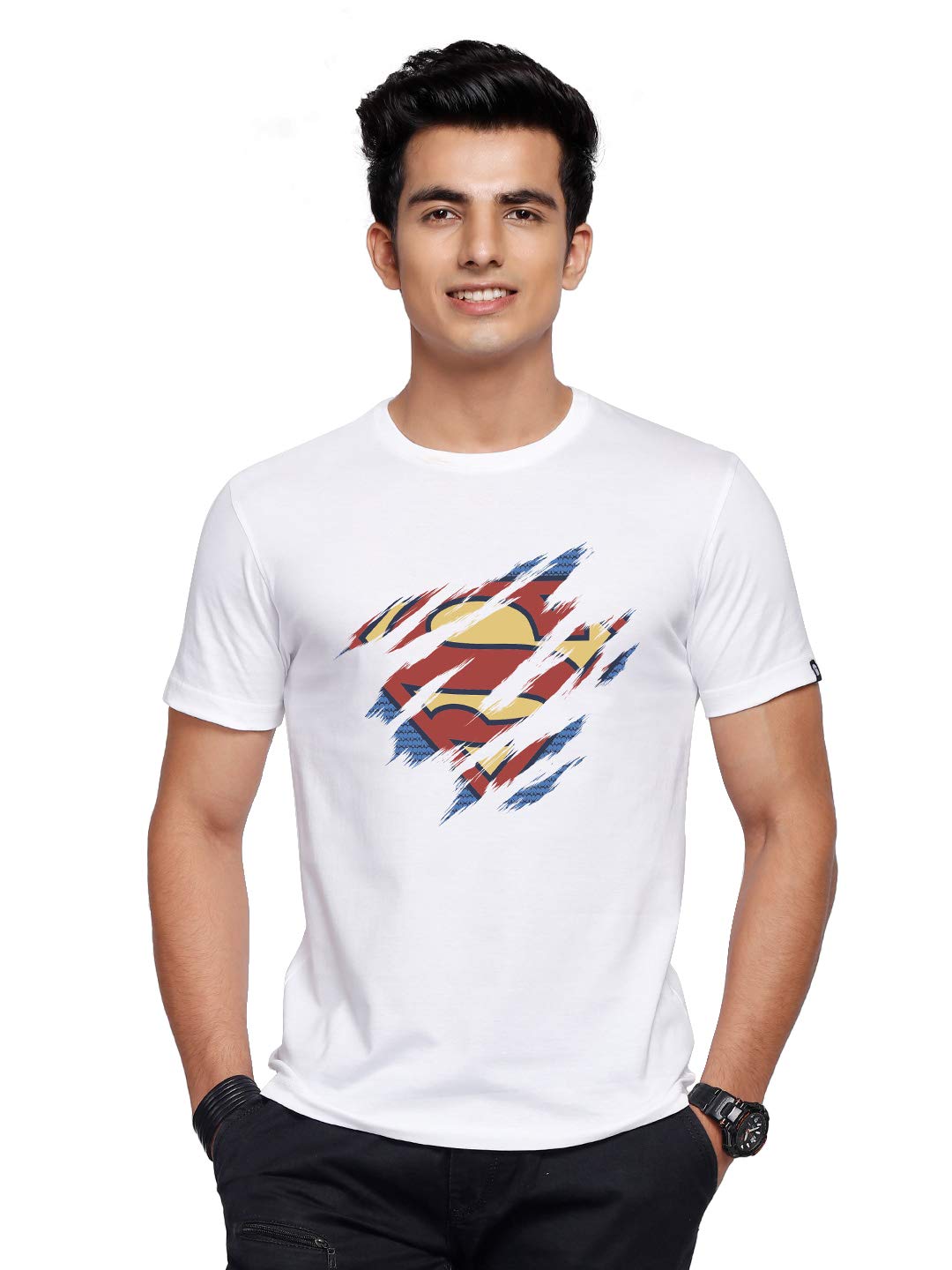 The Souled Store Superman: The Classic Symbol Mens and Womens Graphic Printed Cotton T-Shirt White T-Shirts Fashionable Trendy G