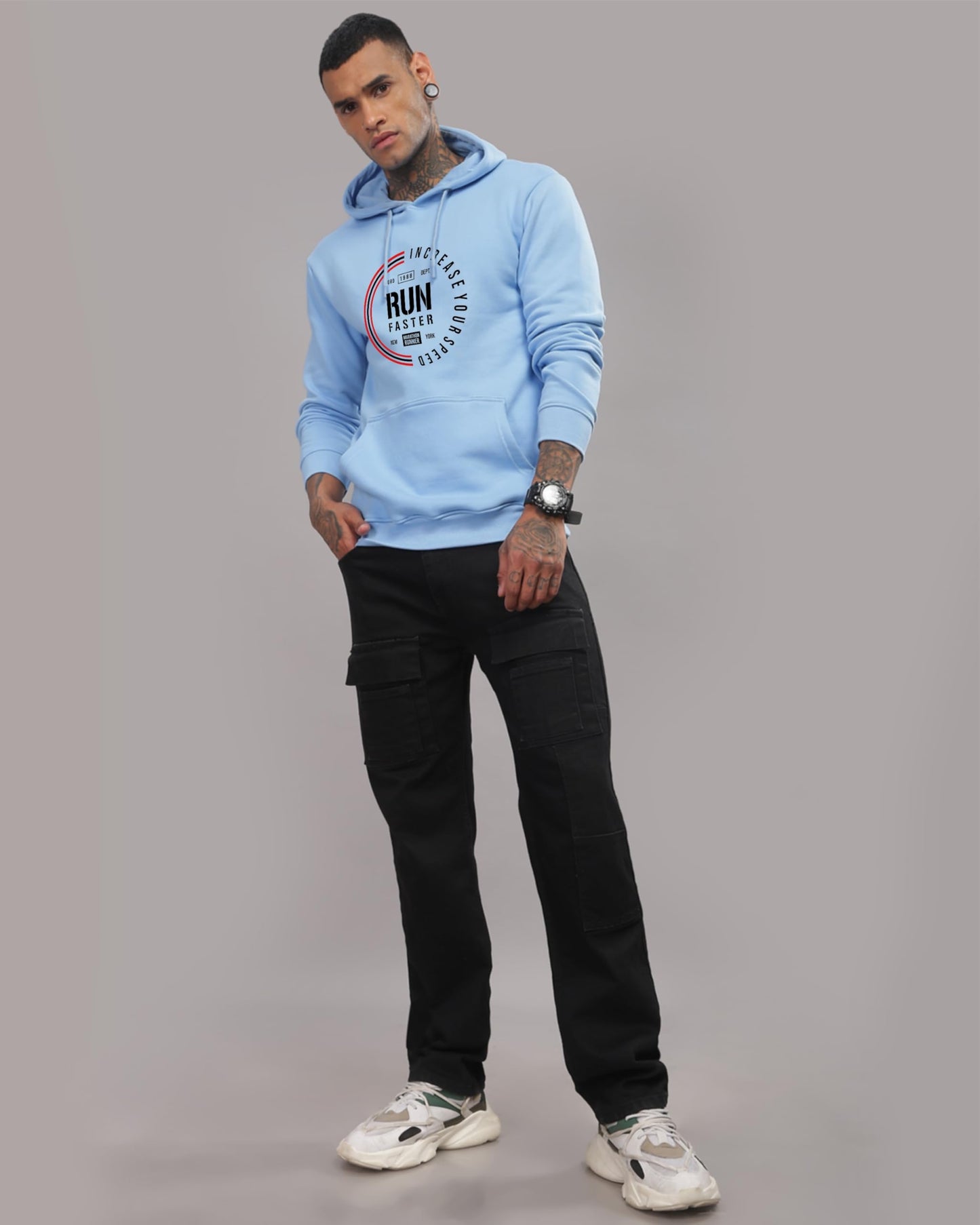ADRO Men's Printed Hoodie | Cotton | Sky Blue | Size 30 | Model H24-FAST-SK