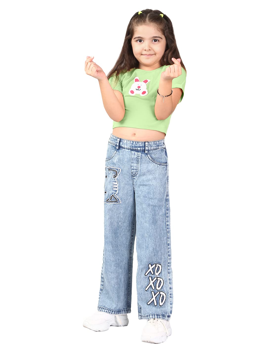 Naughty Ninos Girls Blue Heavy Fade Embroidered Pants