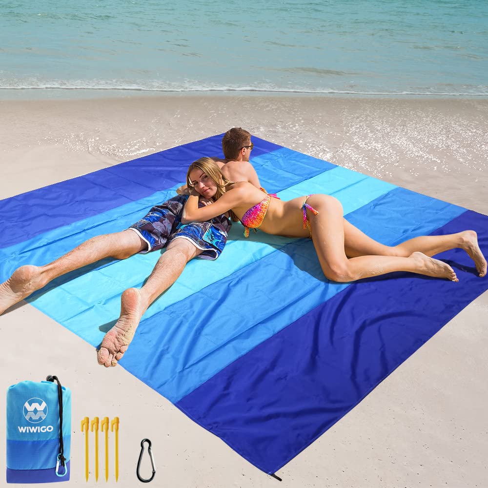 WIWIGO Beach Blanket, Sandproof Beach Mat 79 X 83 /10x9for 2-8 Adults Waterproof Quick Drying Outdoor Picnic Mat for Travel, C