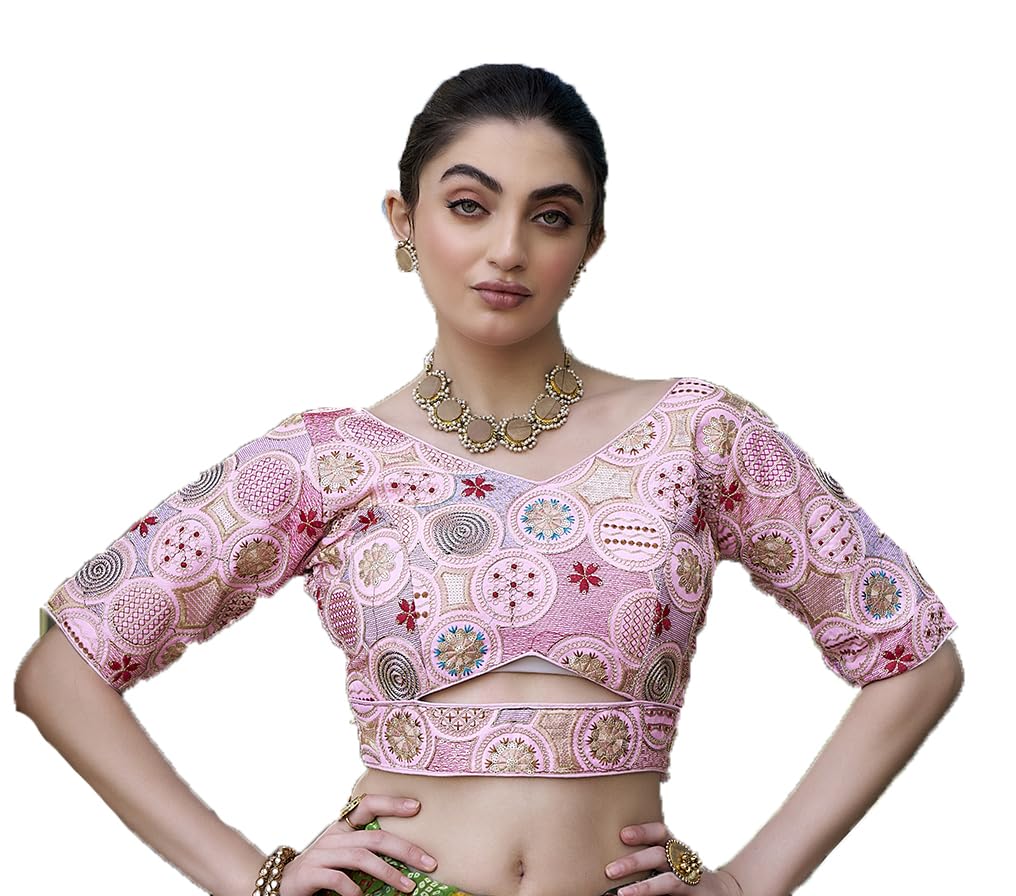 Pujia Mills WomenS Blouse Readymade Blouse Embroidery Multi Coding Gold Thread Blouses Handwork Baby Pink Color Readymade Saree