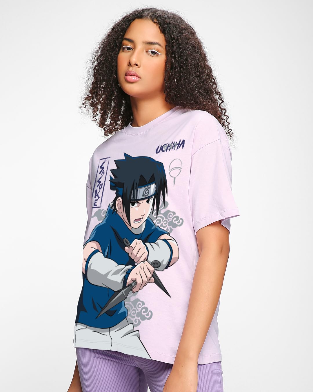 Bewakoof Official Naruto Merchandise Womens Graphic Printed Oversized Fit Half Sleeve Round Neck Cotton Jersey T-Shirt 625471 P