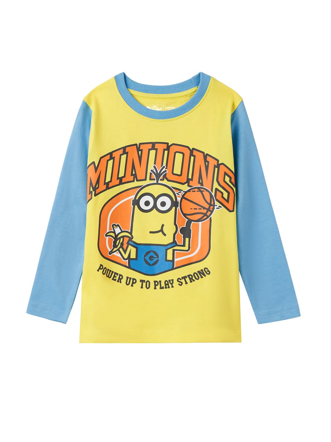 The Souled Store Official Minions : Varsity Boys Round Neck Multicolor Color Blocked Cotton Full Sleeve T-Shirts