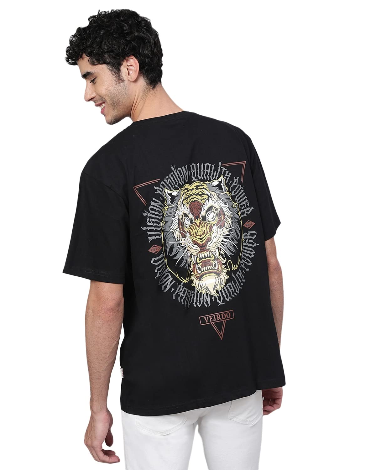 Veirdo Mens Oversized Cotton Crew Neck T-Shirt with Graphic Print
