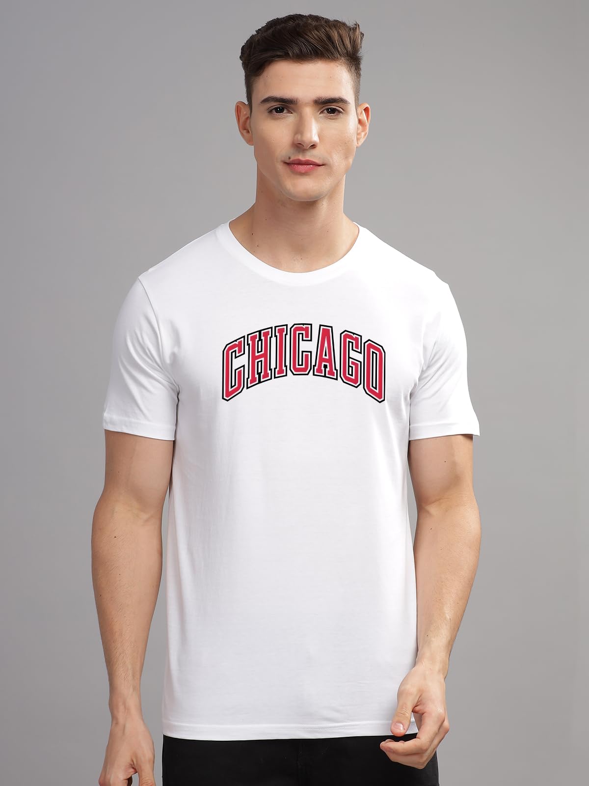 ADRO Mens T Shirt Urban Style Tshirt Printed with Chicago Design Cotton & Eye Catching Print Stylish T-Shirt for Men White Tshir