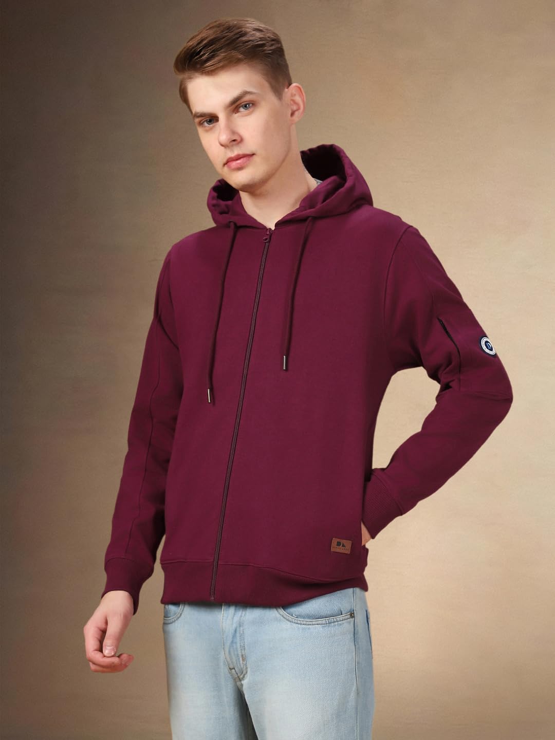 Dennis Lingo Men Solid Polycotton Regular Fit Full Sleeves Front-Open Sweatshirts Maroon
