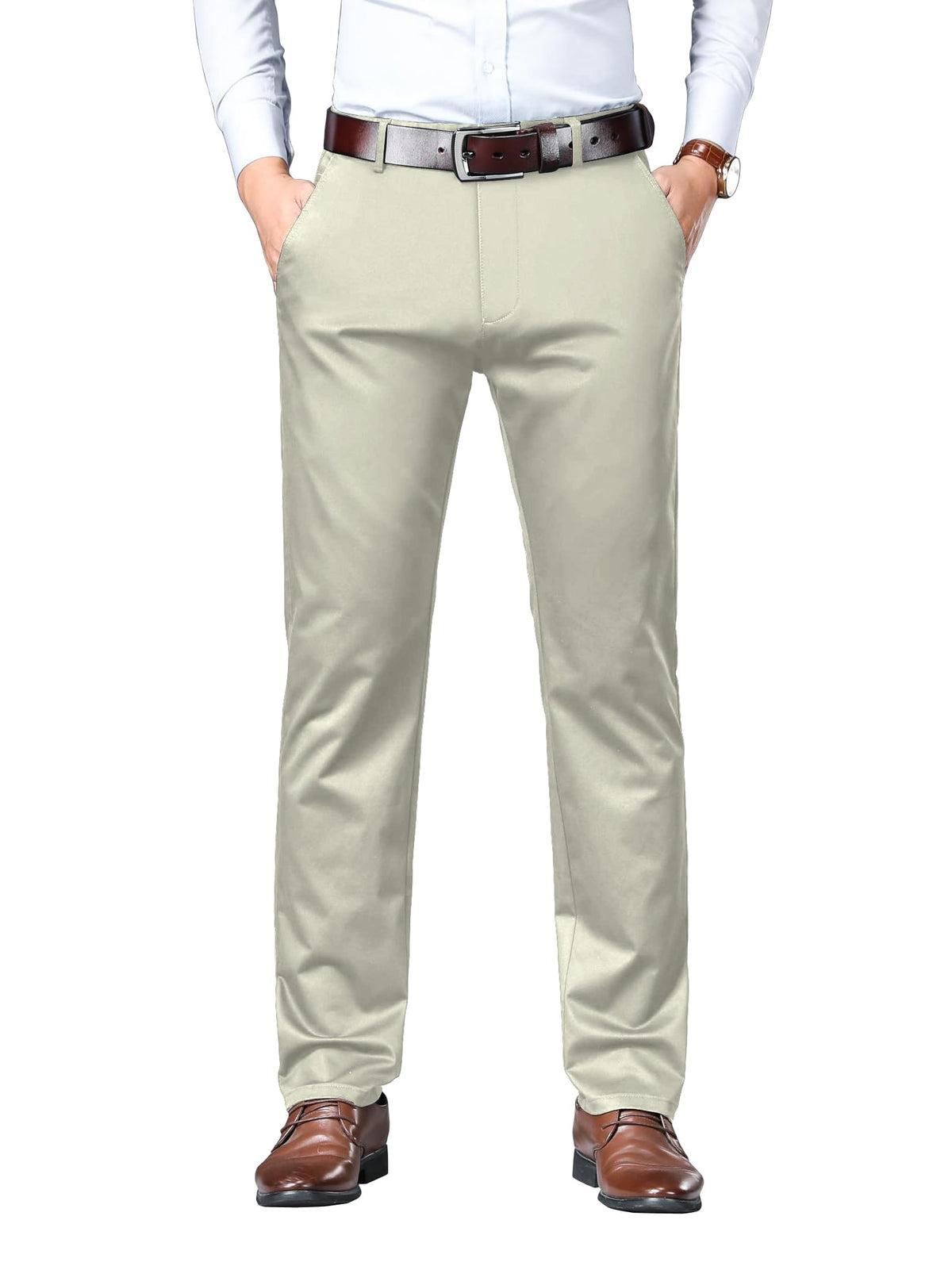 AVANOVA Regular Classic Design for Business and Formal Occasions (Mens Stretch Dress Pants 126_Beige