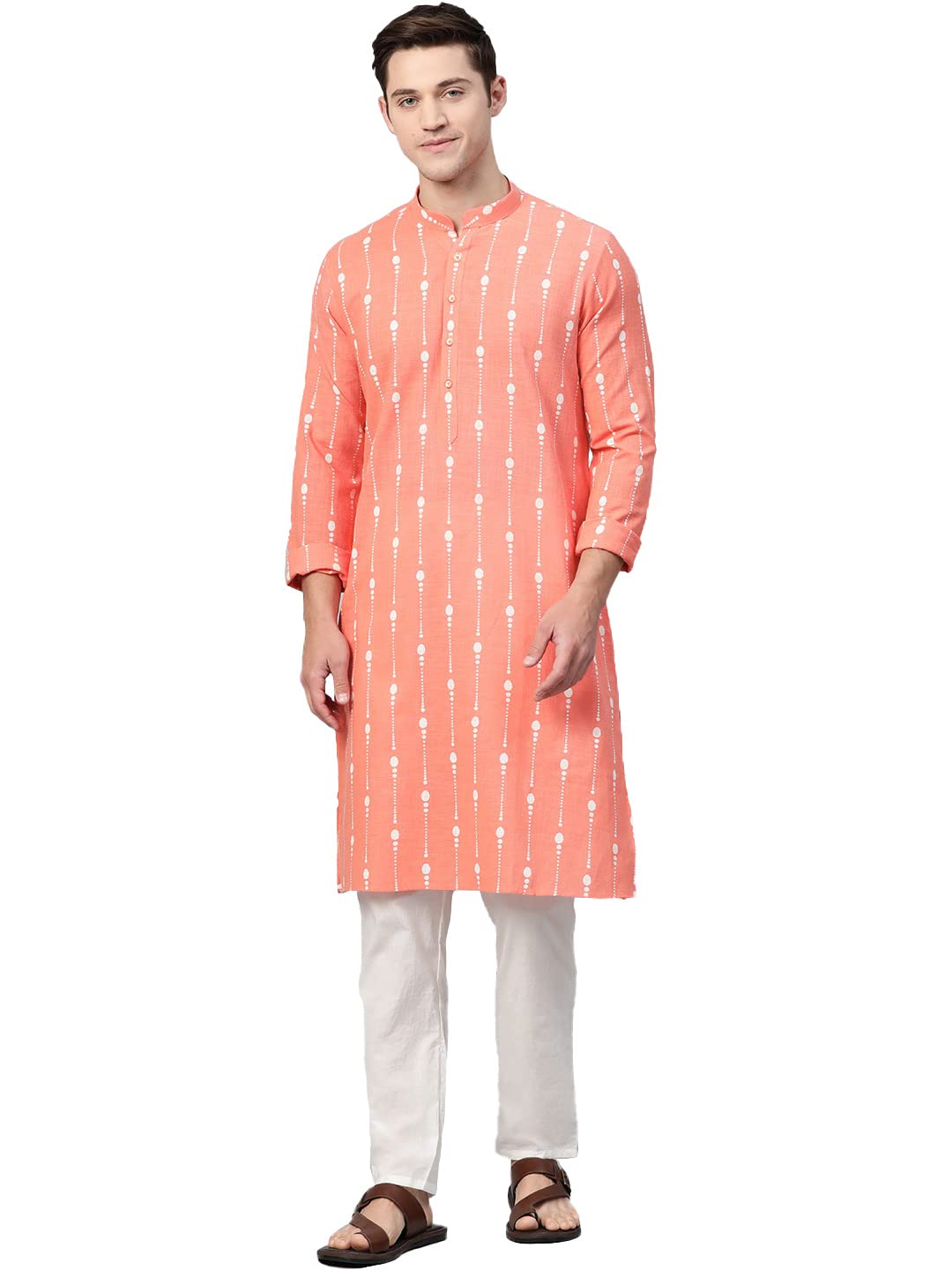 See Designs Mens Kurta | Specially Crafted And Designed For The Eid Festival Men Orange Kurta Set Mandarin Collar Long Sleeves |