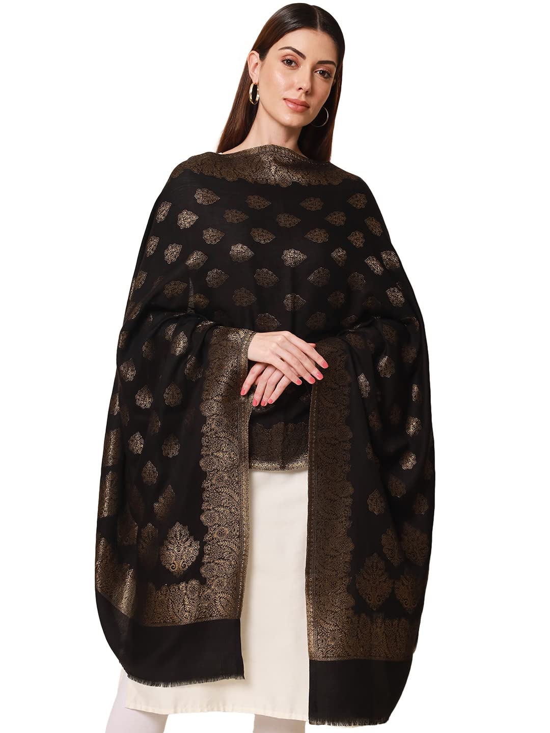 Pashmoda Women Nargis Kaani Stole with Silky Zari Weave, (Size 72X208 CM)