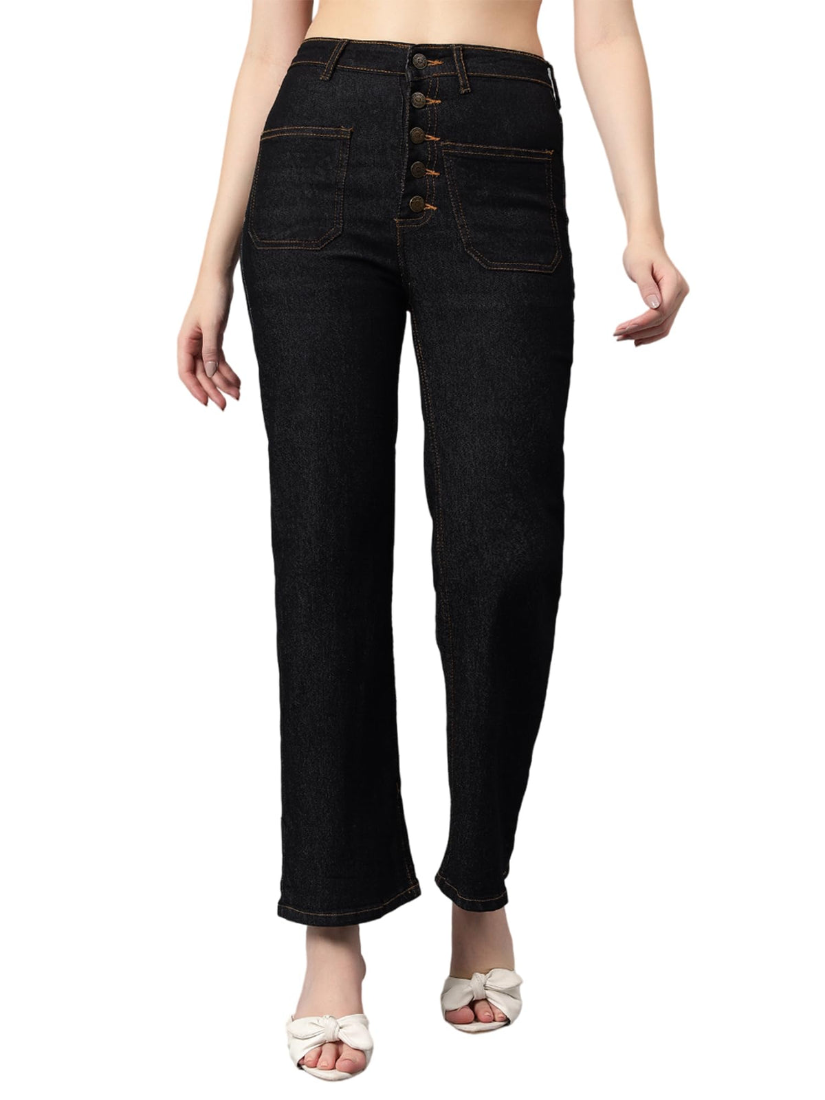 Kotty WomenS High Rise Solid Comfortable Stretchable Jeans(Black,26)