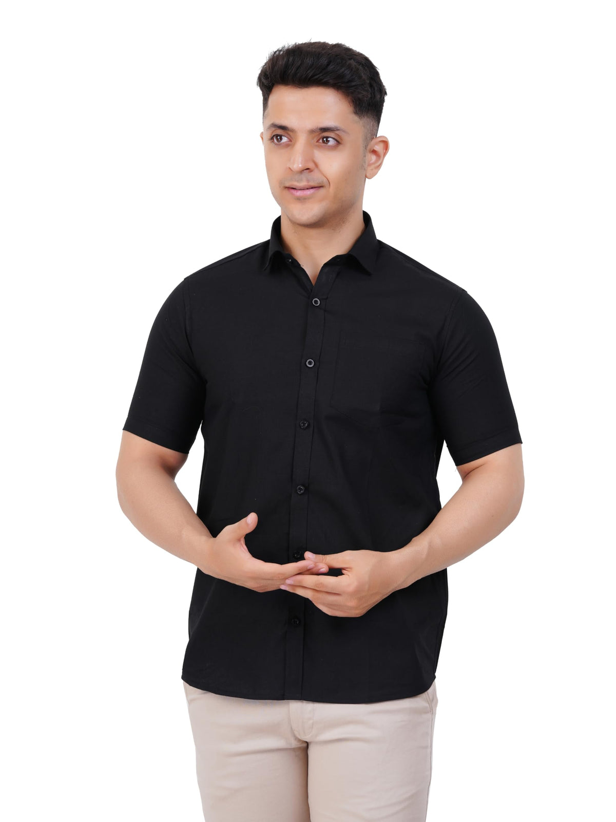 PRAKASAM COTTON Black Half Sleeve Shirt for Mens/Regular Fit Cotton Black Half Sleeve Shirt for Mens