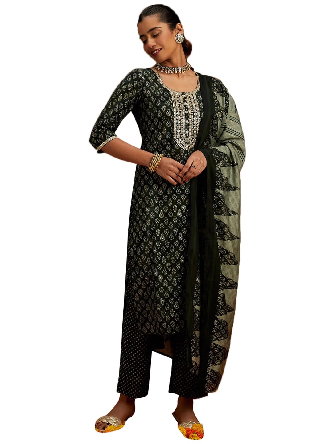 Libas WomenS Silk Blend Kurta Sets (34628_Green