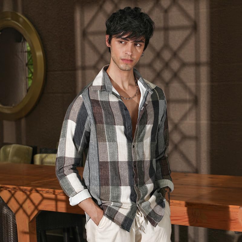 Campus Sutra MenS Multicolour Woven-Block Oversized Shirt For Casual Wear | Spread Collar | Long Sleeve | Button Closure | Over