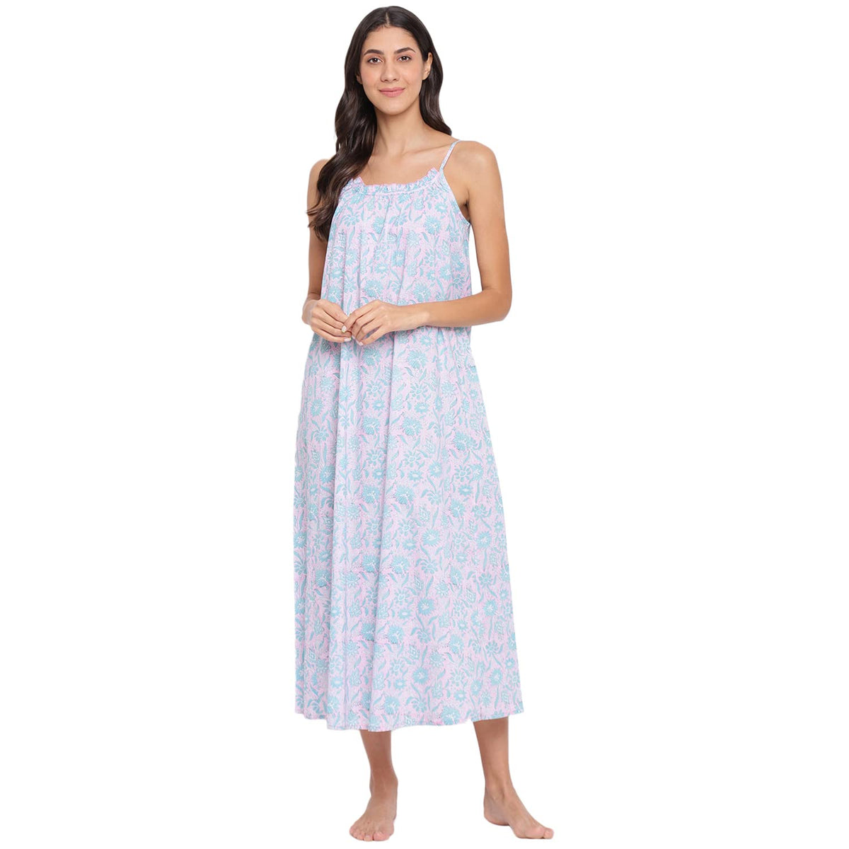Fabindia Women Cotton Printed Beach Dress Pink_L