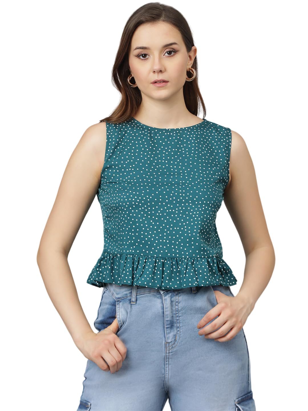 Kotty WomenS Sleeveless Crepe Febric Printed Stylish Top(Multicolor,M)